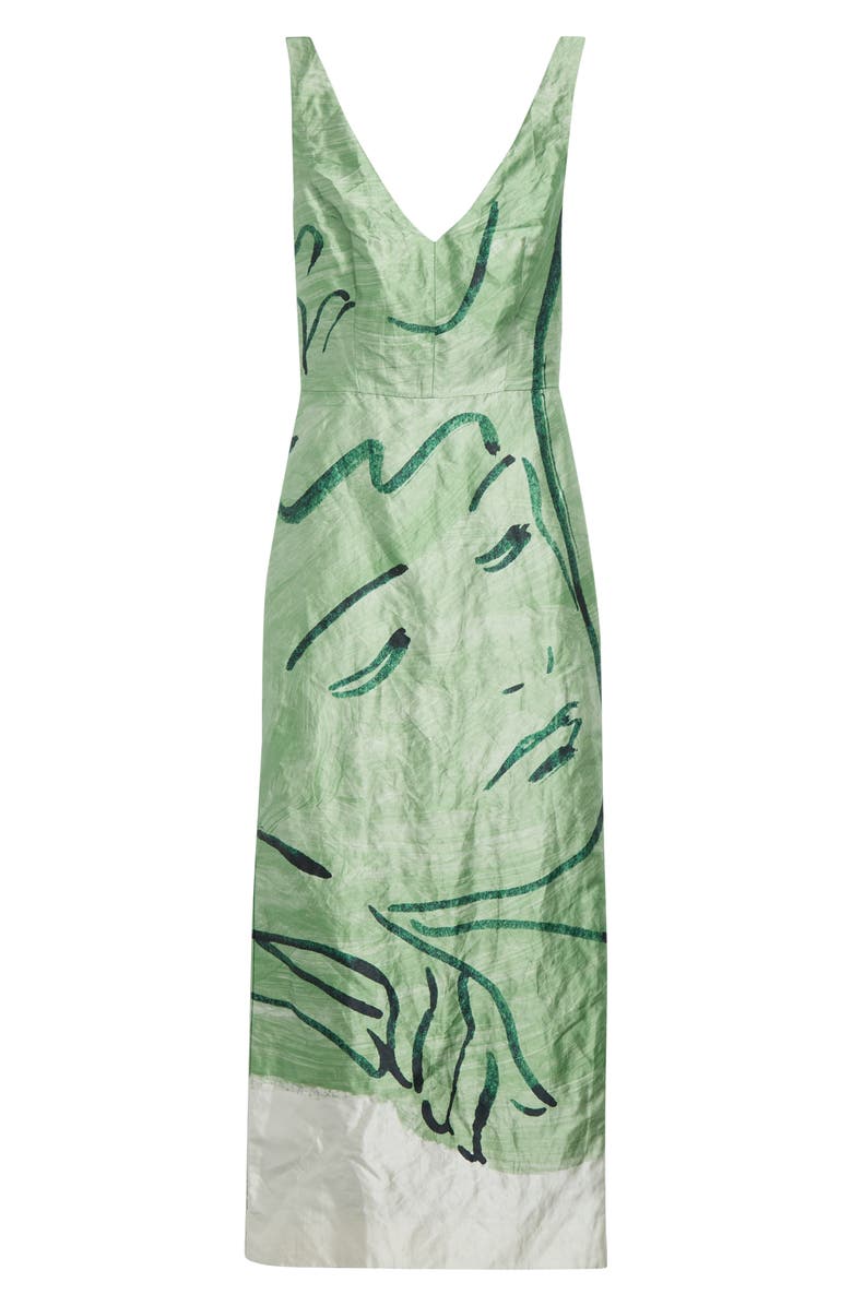 Erdem Sleeveless Crinkled Metallic Satin Cocktail Dress, Alternate, color, Abstract Dreamer Clover Green