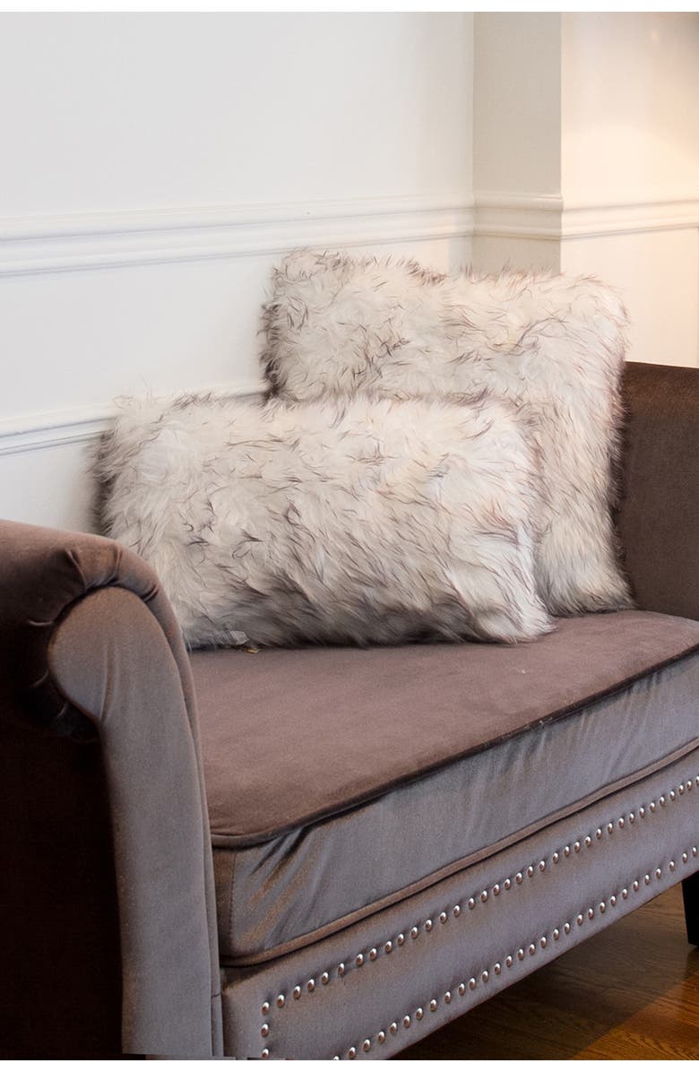LUXE Belton Faux Fur Pillow - Set of 2 - 20" x 12" - Gradient Grey, Alternate, color, Gradient Grey