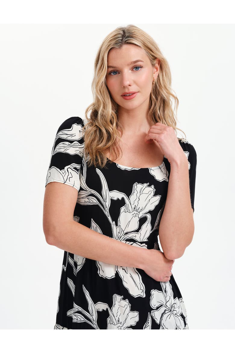 Teresa Floral Print Tiered Midi Dress, Alternate, color, Black Floral