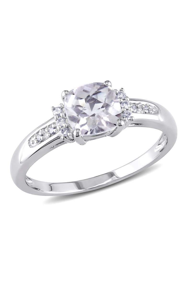 Cushion-Cut Gemstone & Diamond Ring 10k, Main, color, White Topaz
