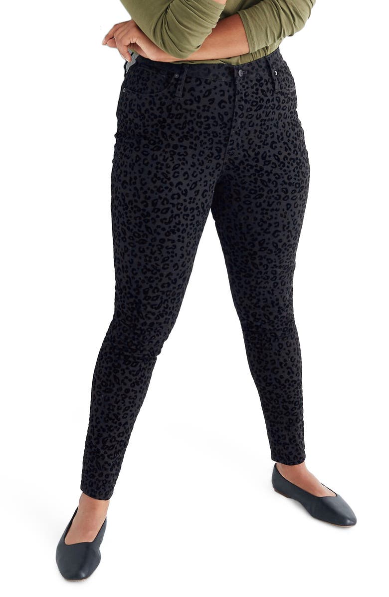 Madewell Mid-Rise Flocked Leopard Skinny Jeans, Alternate, color, 