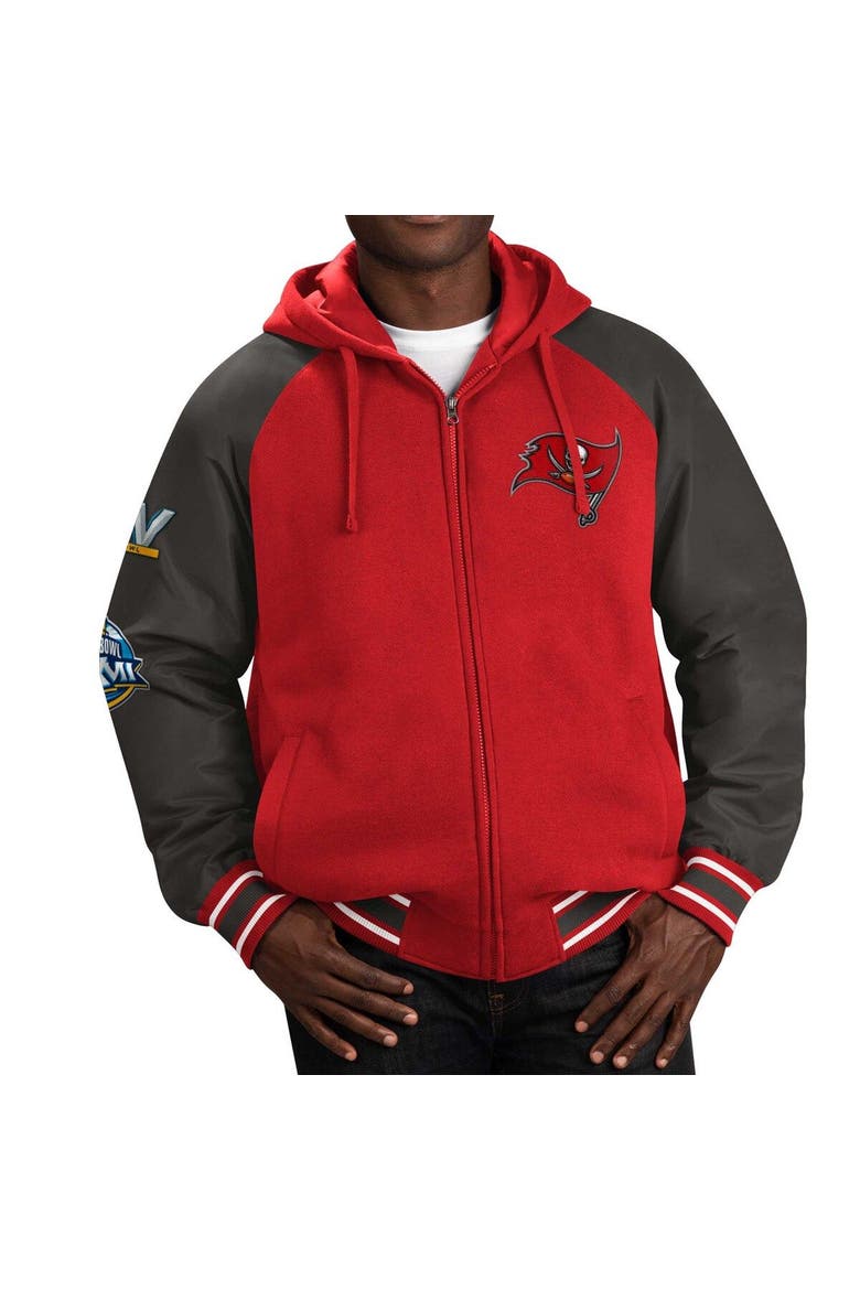 Men's G-III Sports by Carl Banks Red Tampa Bay Buccaneers Defender Raglan Full-Zip Hoodie Varsity Jacket, Main, color, Red