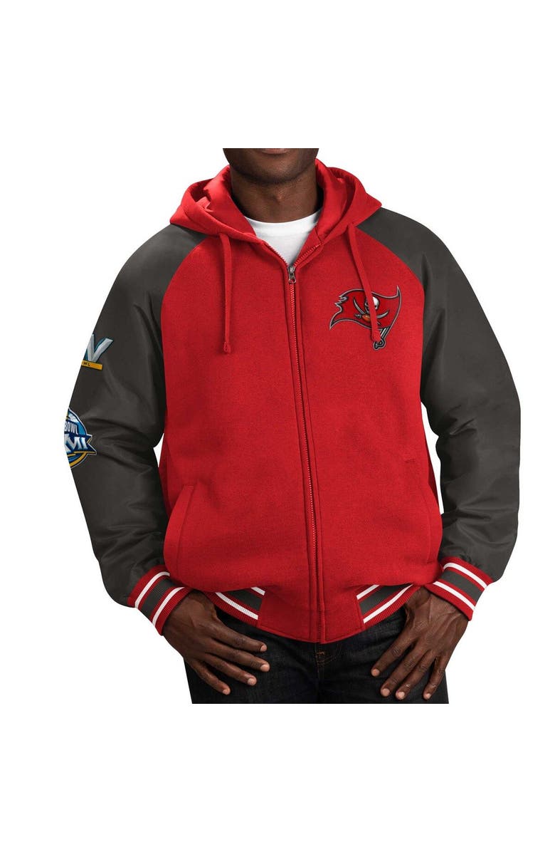 G-III SPORTS BY CARL BANKS Men's G-III Sports by Carl Banks Red Tampa Bay Buccaneers Defender Raglan Full-Zip Hoodie Varsity Jacket, Main, color, Red