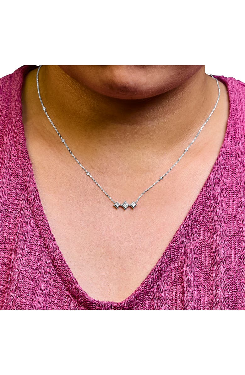 Haus of Brilliance 10K White Gold Bezel Set Diamond 3 Stone Kite Shape and Station Necklace, Alternate, color, White