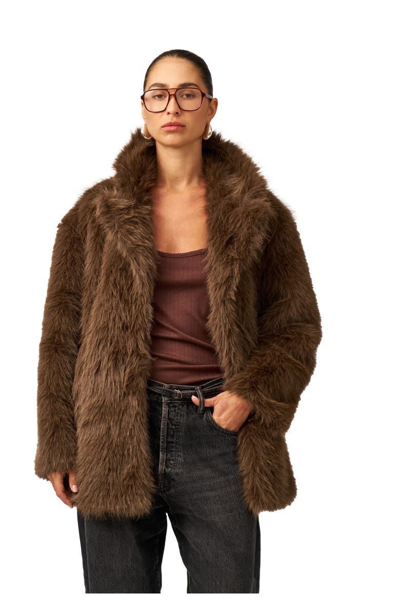 The Luxe Faux Fur Coat, Main, color, Brown