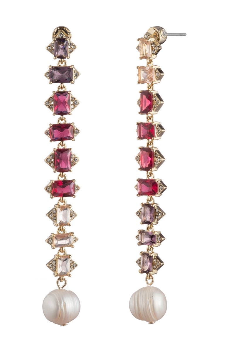 Carolee Designs Pink Ombre Rhinestone Linear Freshwater Pearl Drop Earrings, Main, color,