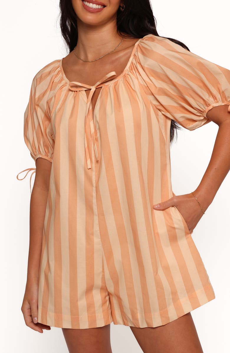 Petal & Pup Carina Stripe Cotton Romper, Alternate, color, Terracotta Stripe