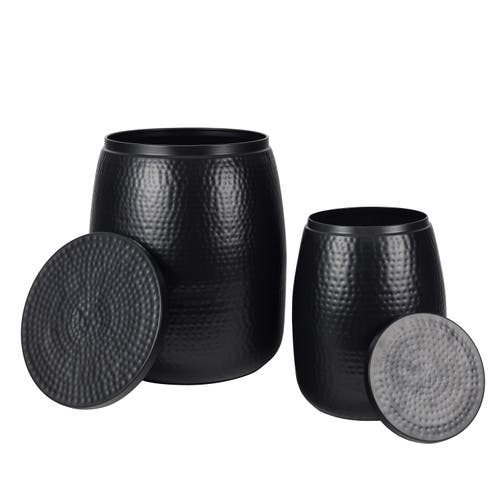 Happimess Merida Modern Rustic 2-piece Hammered Metal Drum Storage Side Tables With Lids