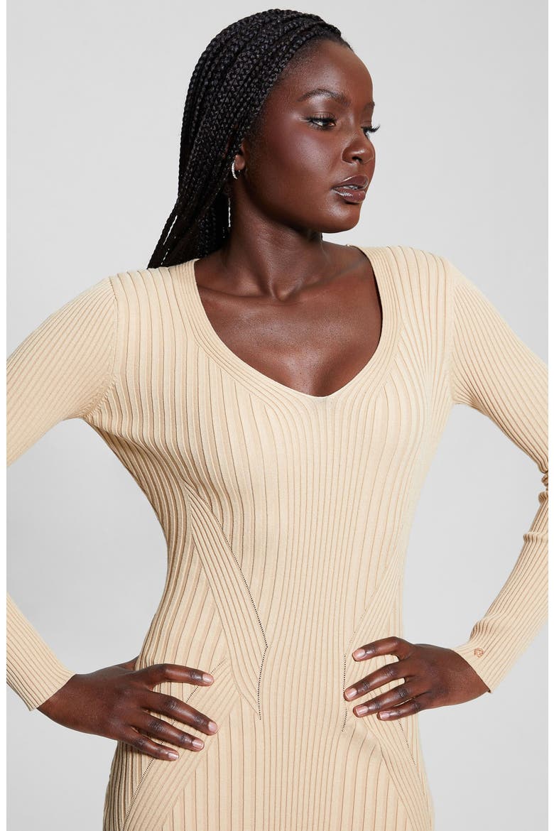 Isabella Long Sleeve Sweater Dress, Alternate, color, TRAVERTINE SAND MULTI