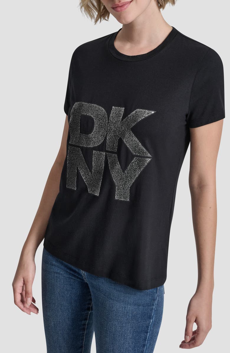DKNY Pumiced Stack Logo Cotton Blend Graphic T-Shirt, Alternate, color, Black