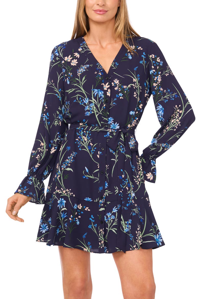 Floral Long Sleeve Shirtdress, Alternate, color, CLASSIC NAVY