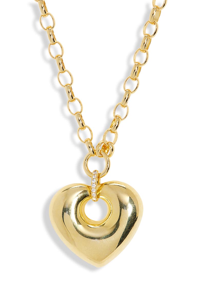 Puffy Heart Pendant Necklace, Main, color, GOLD