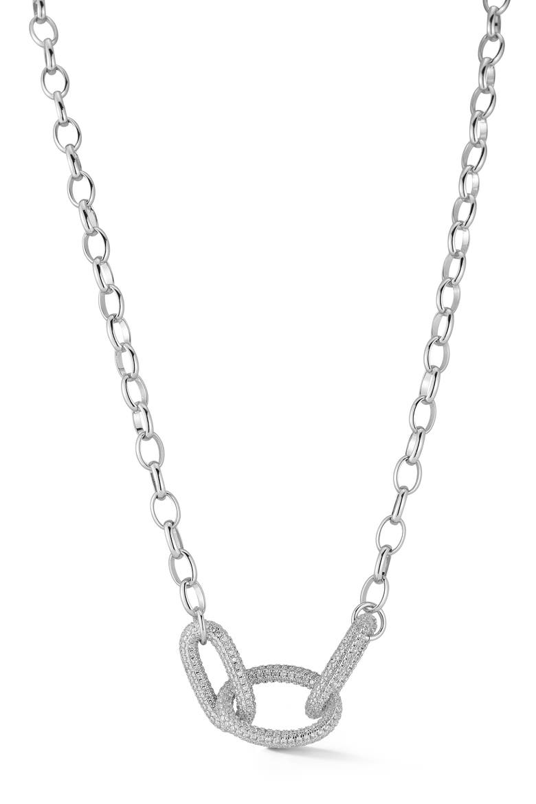 Cubic Zirconia Bold Link Necklace, Main, color, SILVER