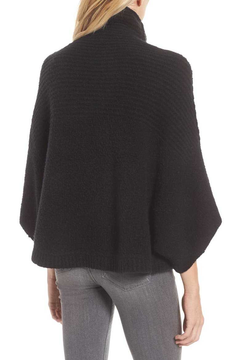 Rib Knit Turtleneck Poncho, Alternate, color, BLACK