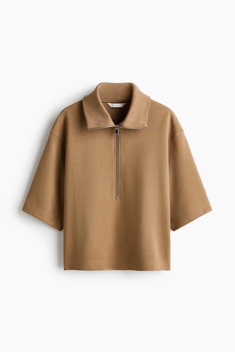 Cotton Half-Zip Polo Shirt, Alternate, color, Dark beige