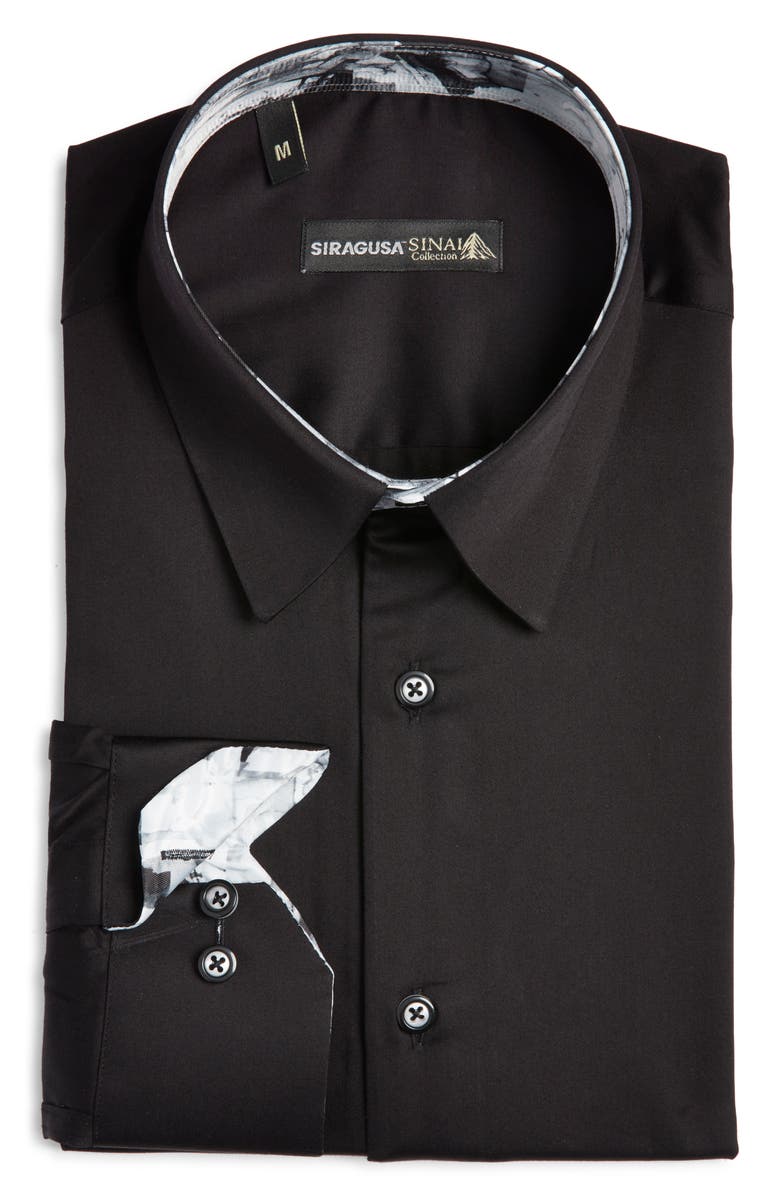 Siragusa Printed Silk Trim Dress Shirt, Main, color, Black