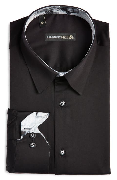 Printed Silk Trim Dress Shirt