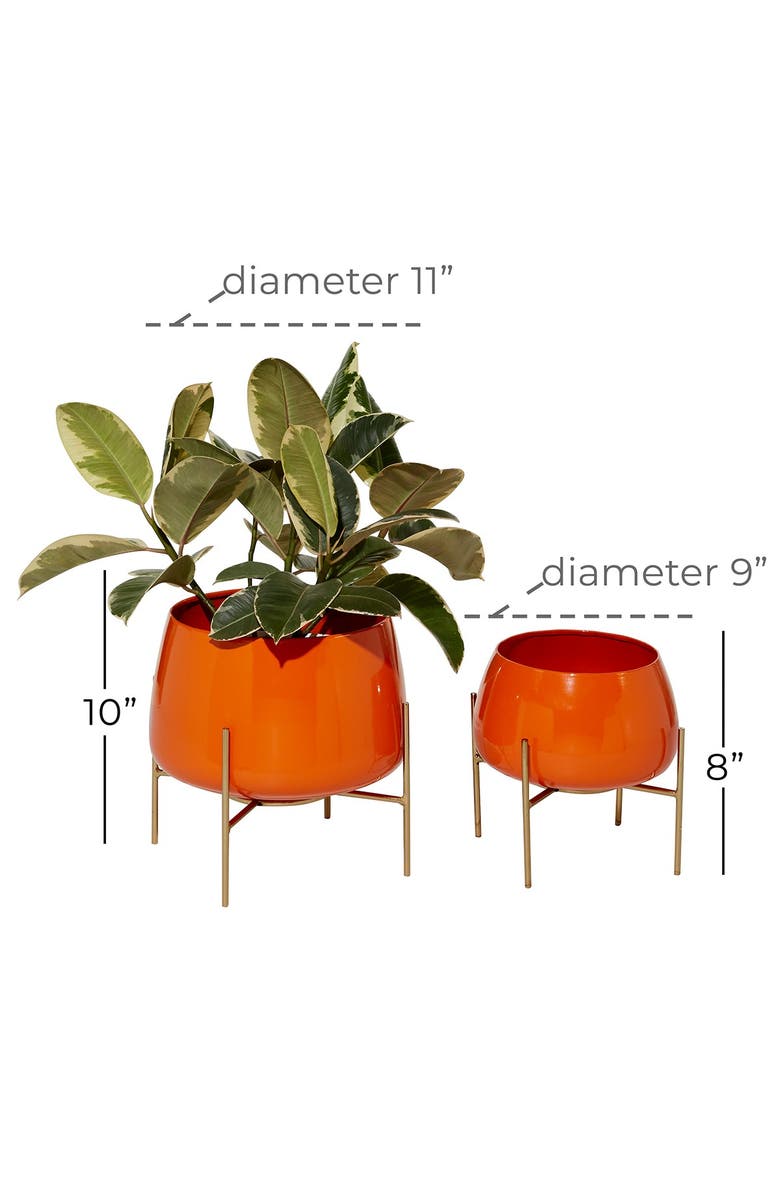 GINGER BIRCH STUDIO Orange Metal Modern Planter with Removable Stand - Set of 2, Alternate, color, Orange