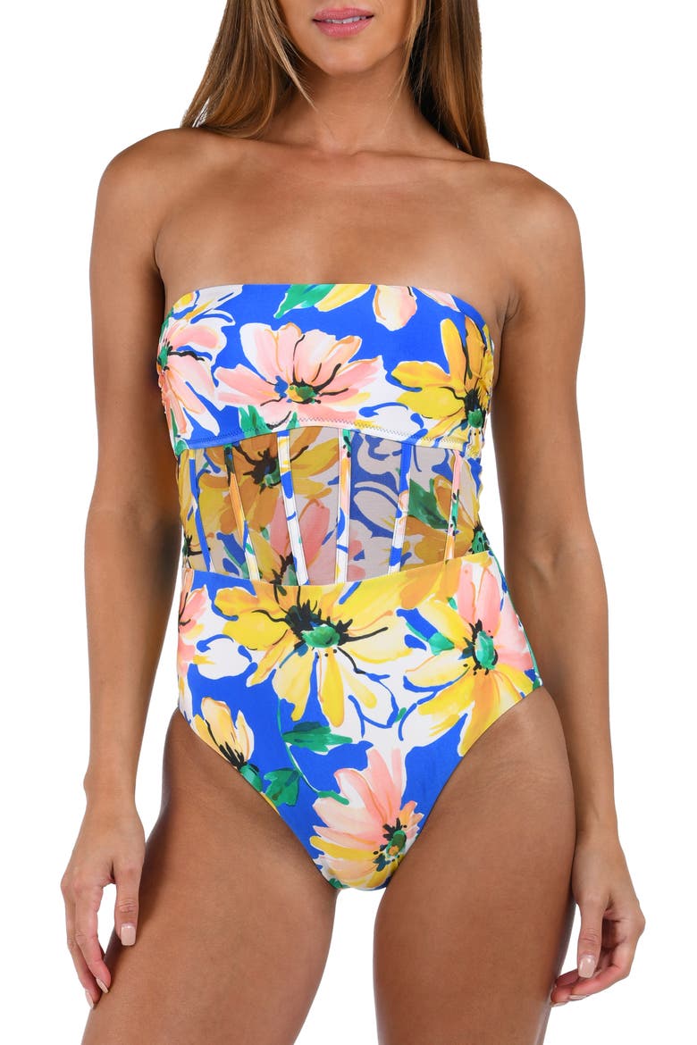 Sunflower Bandeau One-Piece Swimsuit, Alternate, color, BLUE MULTI