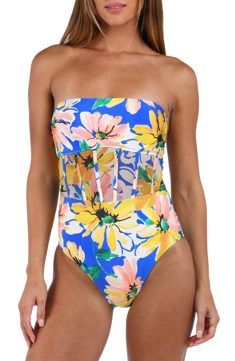 Sunshine 79 Sunflower Bandeau One-Piece Swimsuit, Alternate, color, Blue Multi
