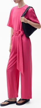 MANGO Belted Wide Leg Jumpsuit