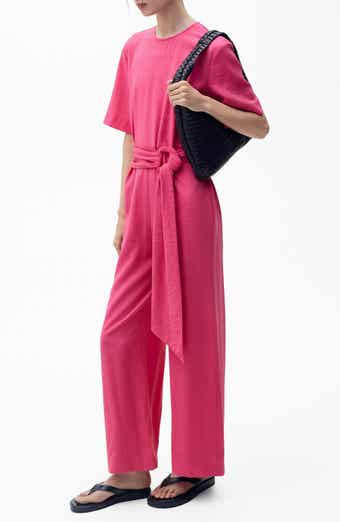 MANGO Belted Wide Leg Jumpsuit