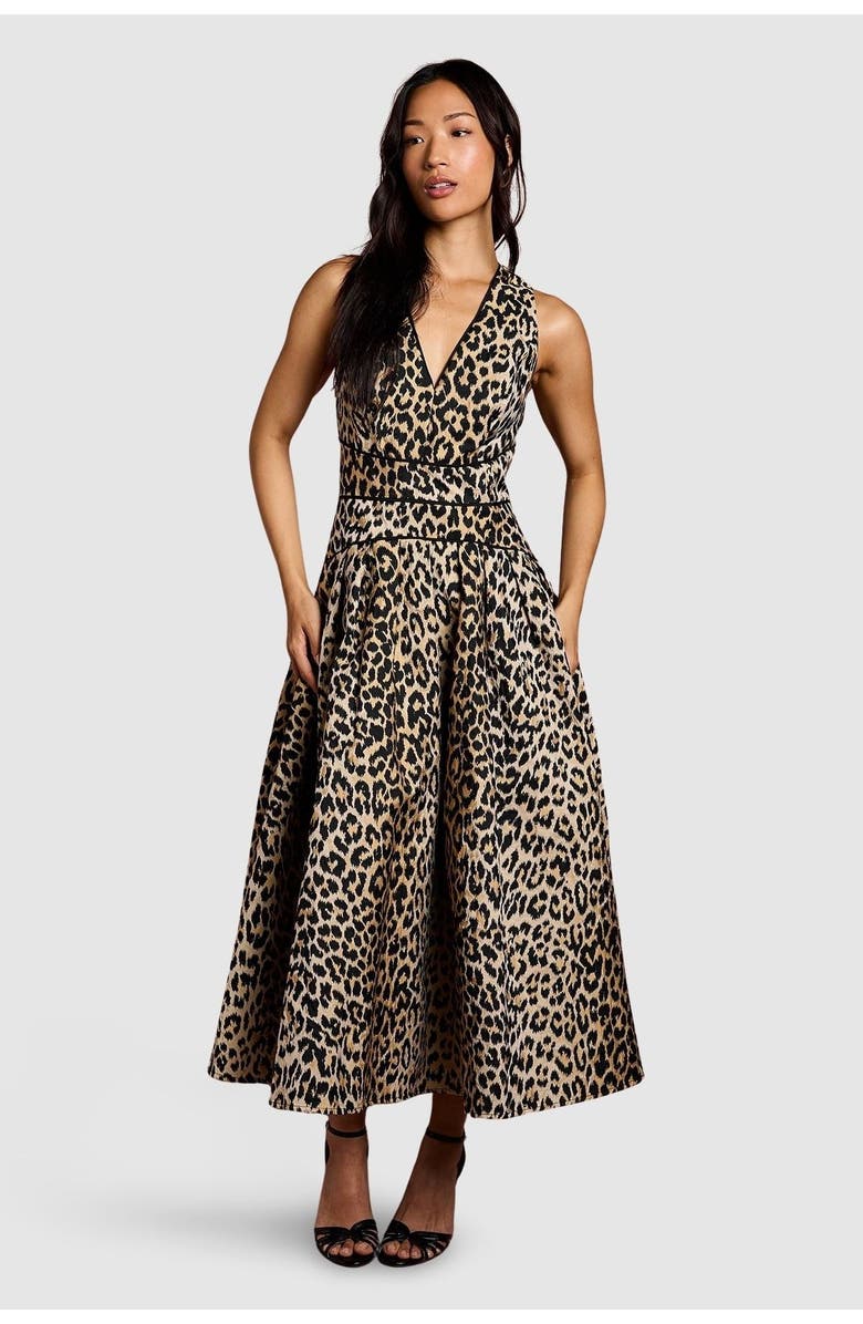 Coast V-Neck Animal Jacquard Midi Dress, Main, color, Animal