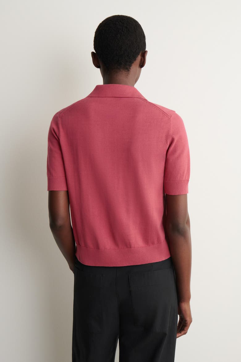 Knitted Cotton Polo Cardigan, Alternate, color, CORAL