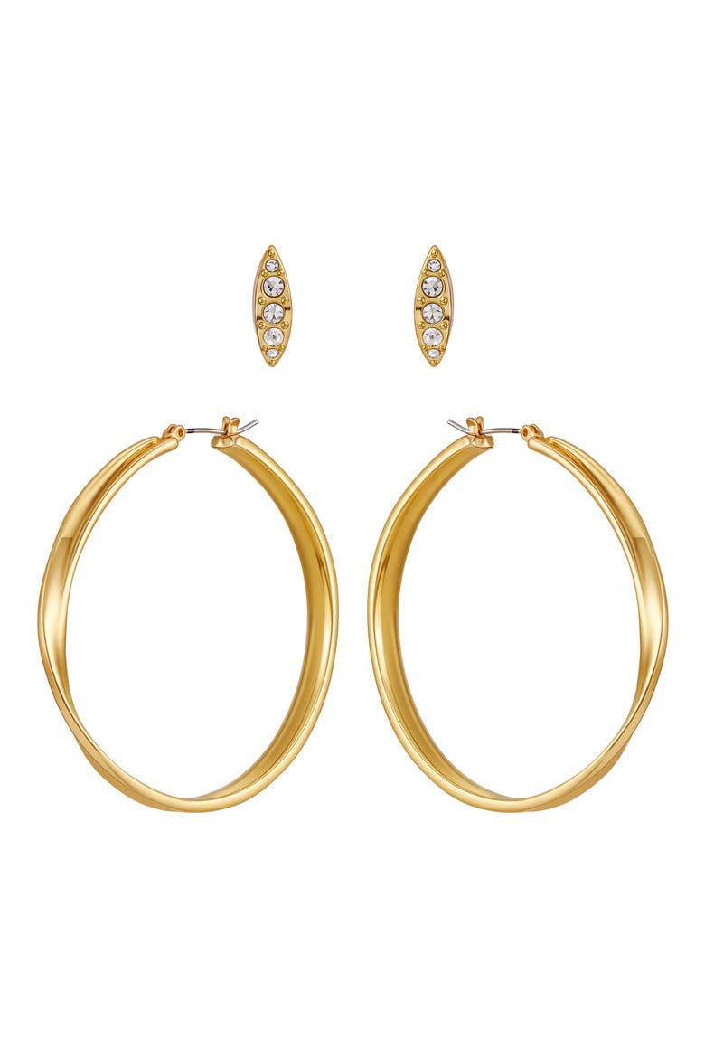 Hoop and Stud Earring Set, Alternate, color, GOLD TONE