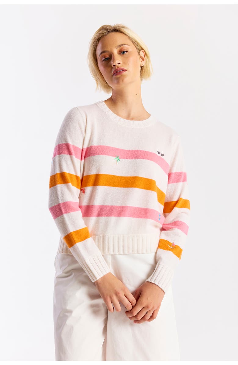 Brodie Pure Cashmere Beach Embroidery 100% Cashmere Sweater, Main, color, Pink & Orange Stripes