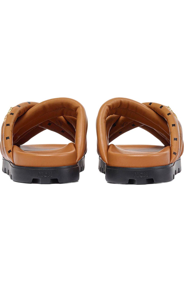 MCM Monogram Print Cross Sandals in Lamb Leather, Alternate, color, Cognac