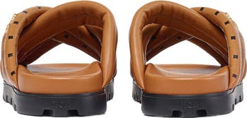 MCM Monogram Print Cross Sandals in Lamb Leather | Nordstrom