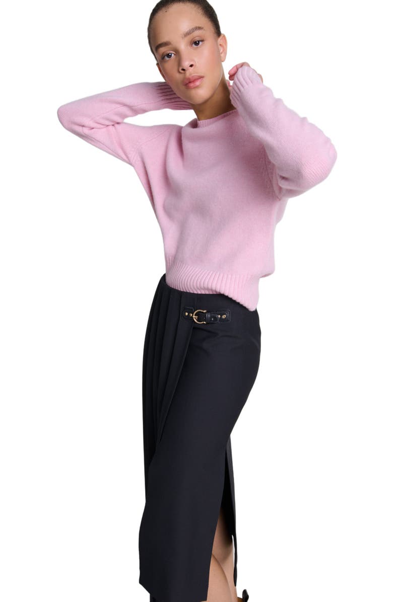 maje Asymmetrical long pleated skirt, Alternate, color, 