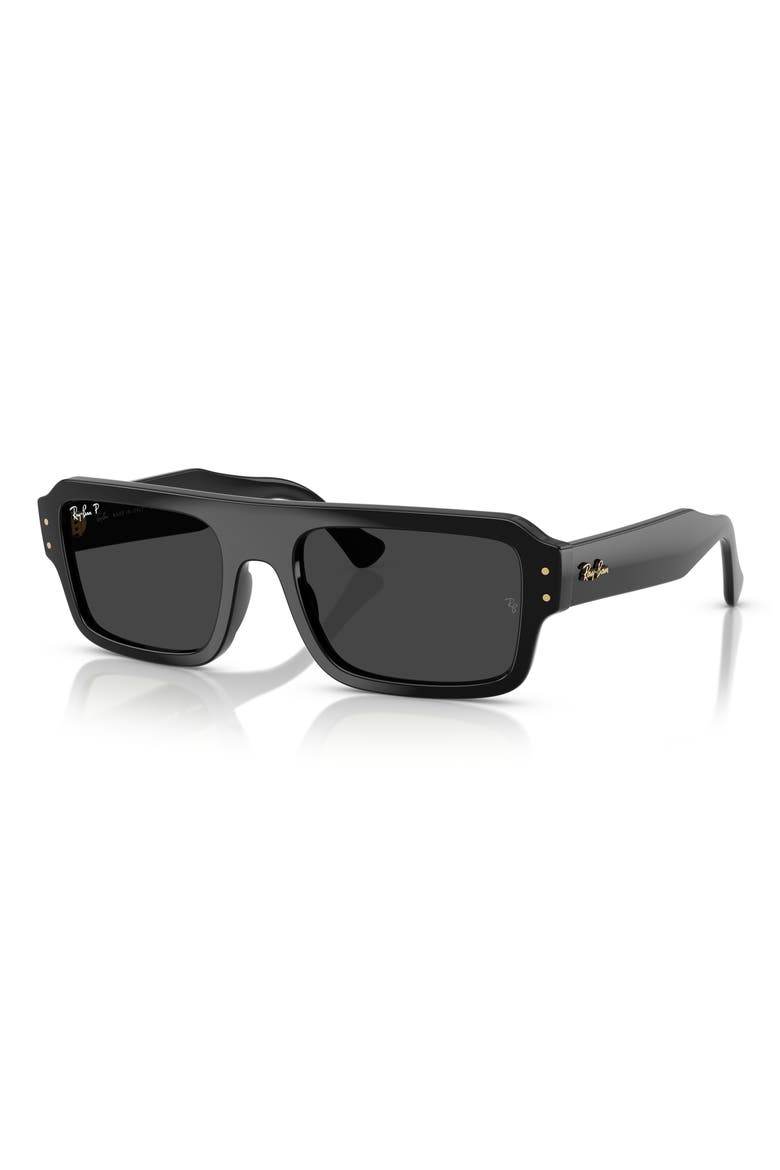 56mm Polarized Rectangular Sunglasses, Alternate, color, BLACK
