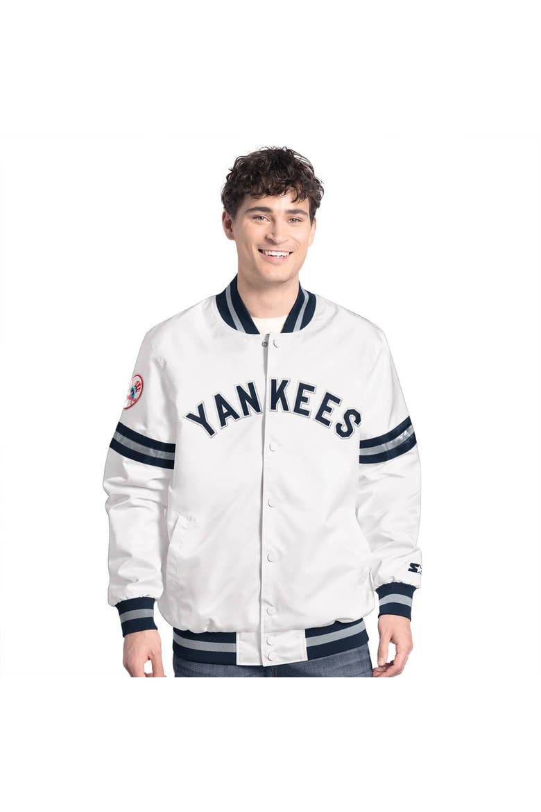 Men's Starter  White New York Yankees Cooperstown Scout Full-Snap Varsity Jacket, Main, color, White