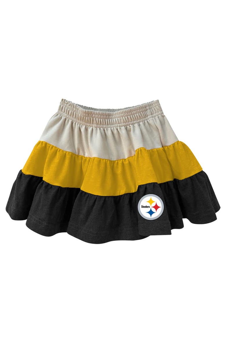 Wes & Willy Girls Toddler Wes & Willy Gold/Black Pittsburgh Steelers Sleeveless Full-Zip Hoodie & Three Tier Skirt Set, Alternate, color,