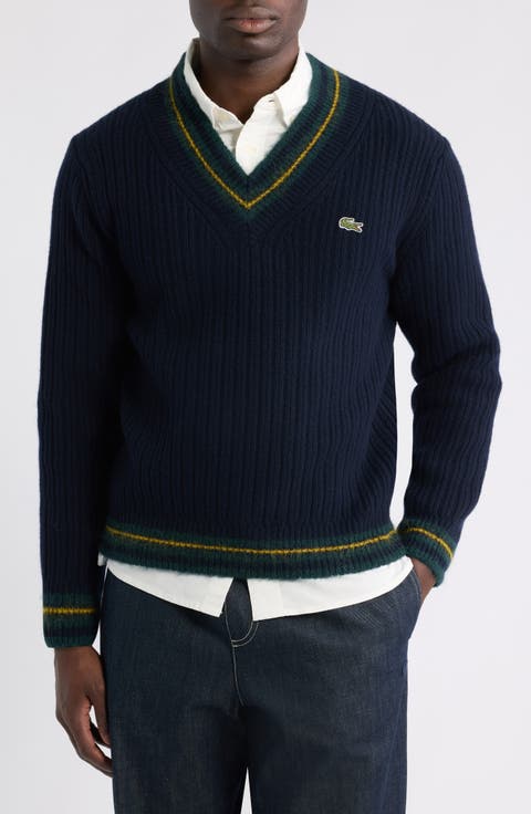 Ribbed Wool V-Neck Sweater