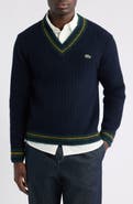 Lacoste Ribbed Wool V-Neck Sweater