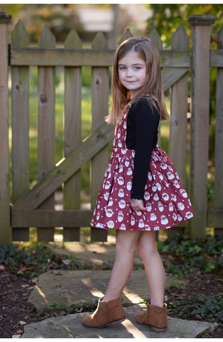 WORTHY THREADS Girls Holiday Pinafore Dress, Alternate, color, Santas