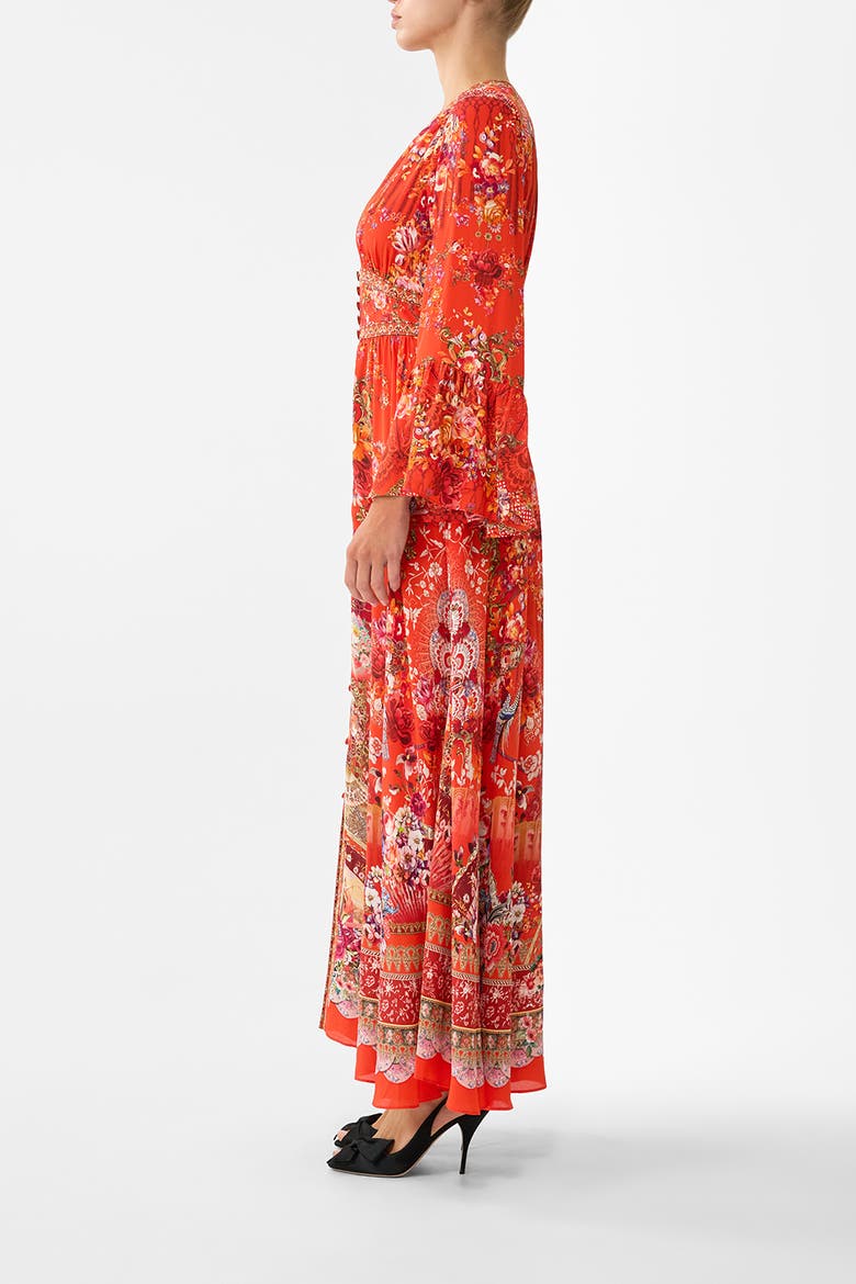 Shaped Waistband Dress With Ruffle Sleeve, Alternate, color, Olé Olé