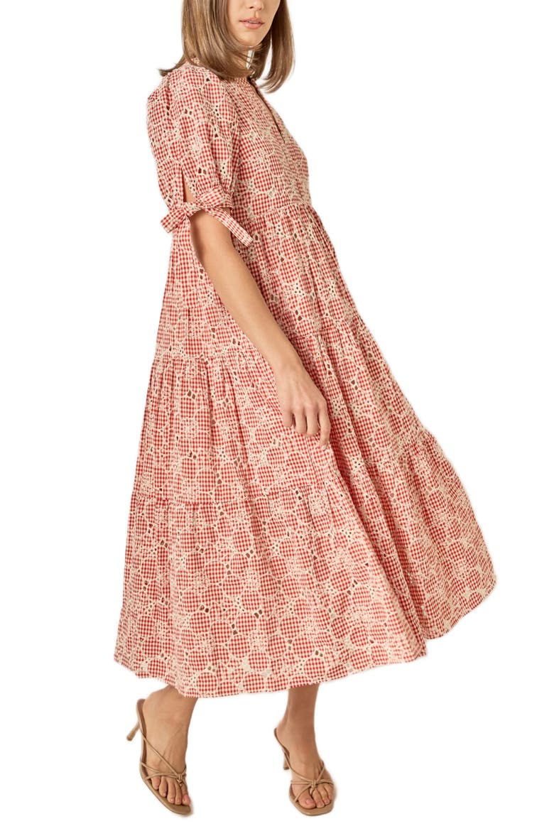 Embroidered Midi Dress, Alternate, color, RED/ CREAM