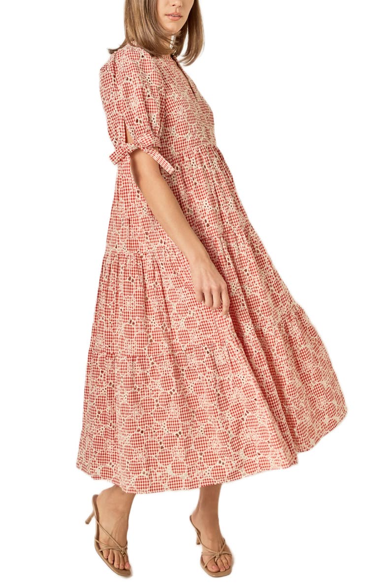 English Factory Embroidered Midi Dress, Alternate, color, Red/ Cream