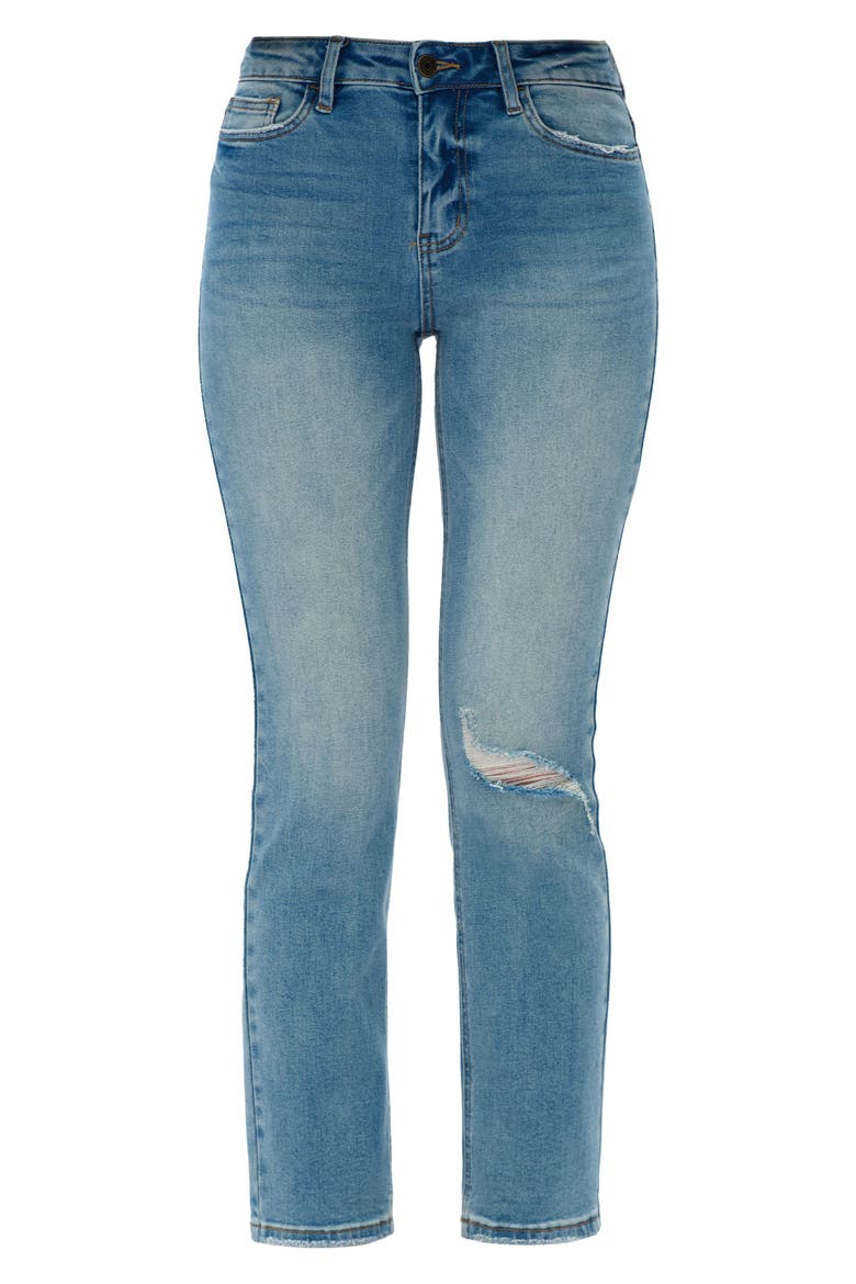 Ripped Mid Rise Slim Straight Leg Jeans, Alternate, color, VINTAGE MEDIUM BLUE
