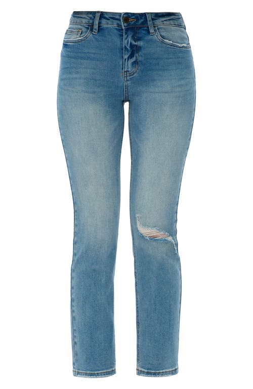 Bayeas Ripped Mid Rise Slim Straight Leg Jeans In Blue