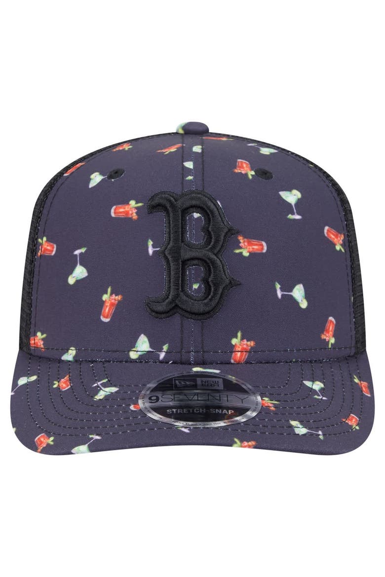 Men's New Era Black Boston Red Sox Adventure Drinks Pattern 9SEVENTY Stretch-Snap Hat, Alternate, color, Navy