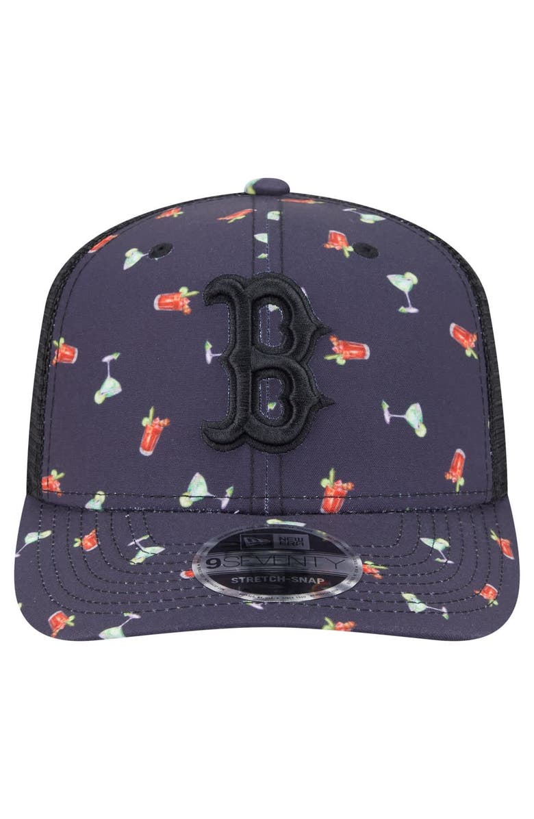 New Era Men's New Era Black Boston Red Sox Adventure Drinks Pattern 9SEVENTY Stretch-Snap Hat, Alternate, color, Navy