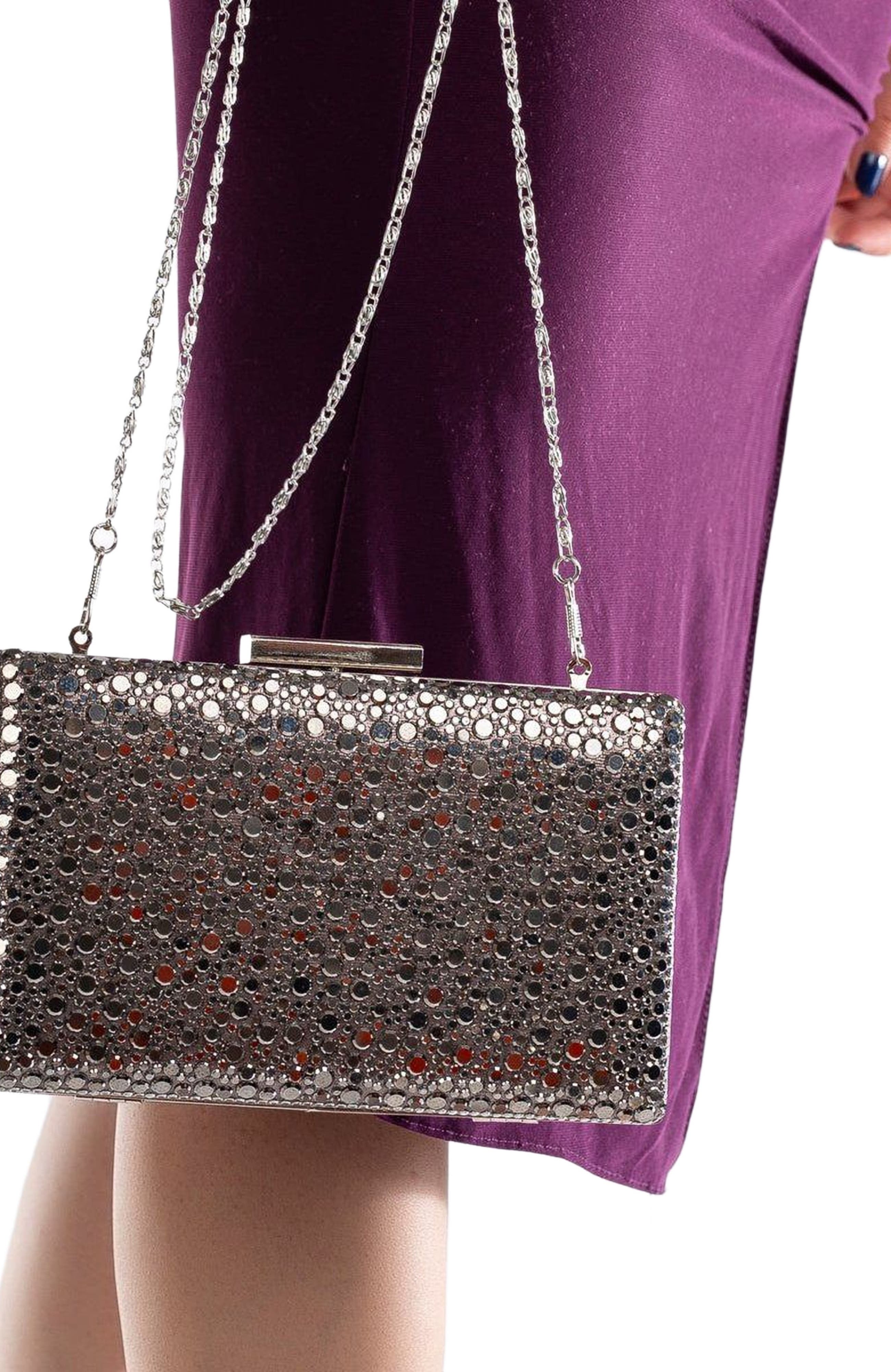 Forever & Always Shoes Clara Evening Clutch, Alternate, color, Grey Sequin Glitter