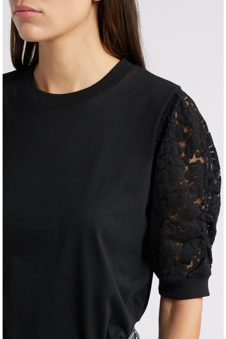 Frankie Lace Sleeve Organic Cotton Top, Alternate, color, BLACK
