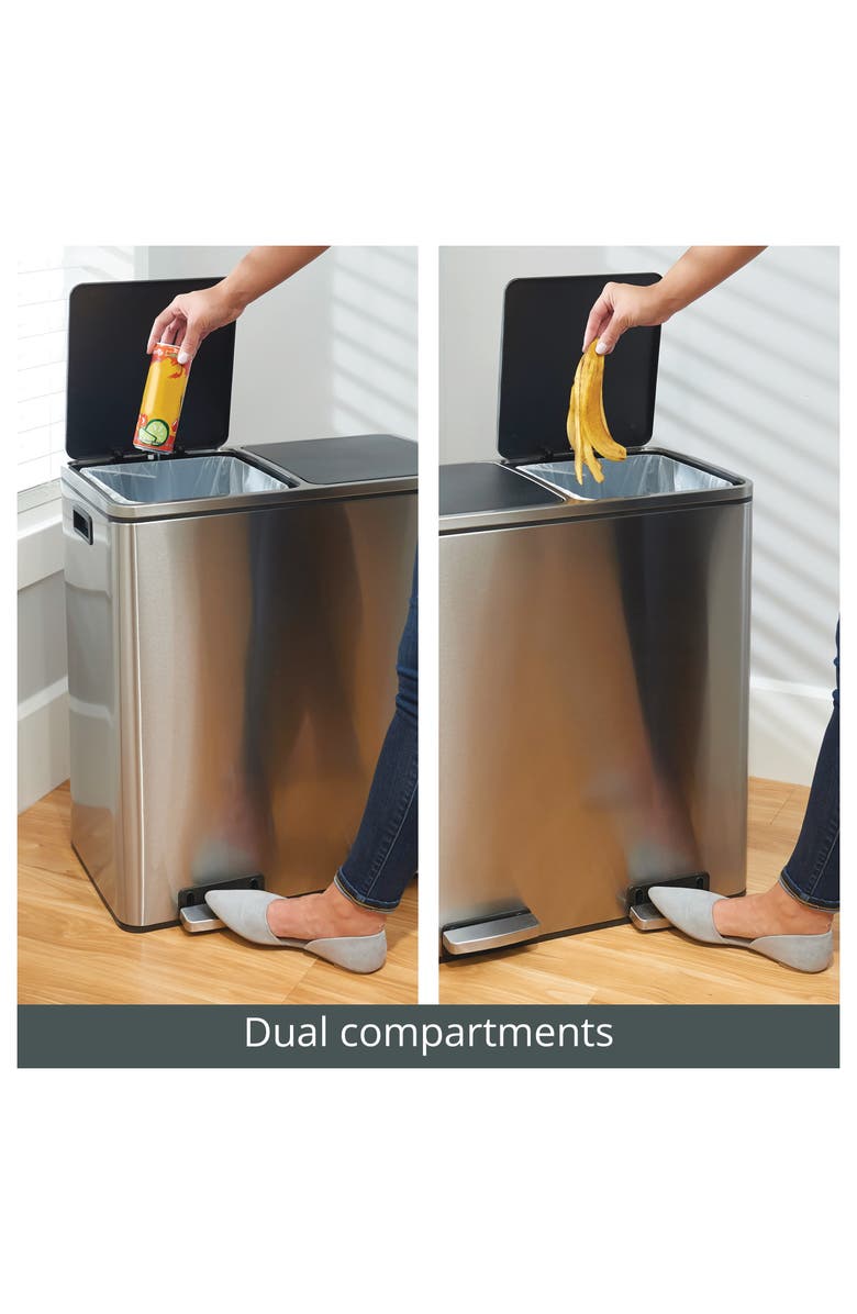 mDesign Metal Steel 60L Large Dual Compartment Step Trash Can - Brushed Chrome, Alternate, color, Silver