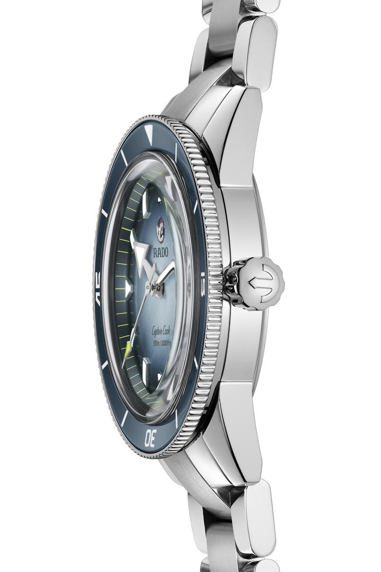 Captain Cook Automatic Bracelet Watch, 42mm, Alternate, color, SILVER/ BLUE